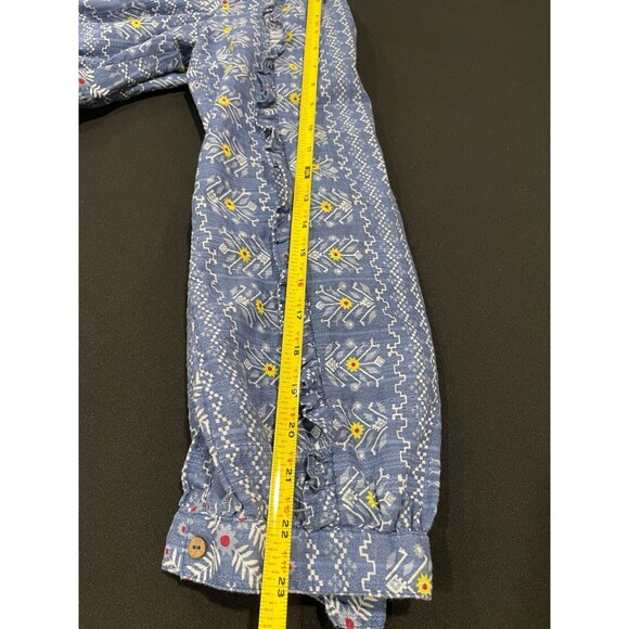 ~Anthropologie Forever That Girl S Embroidered Smocked Blouse Blue Faux Wrap Top - Picture 14 of 16